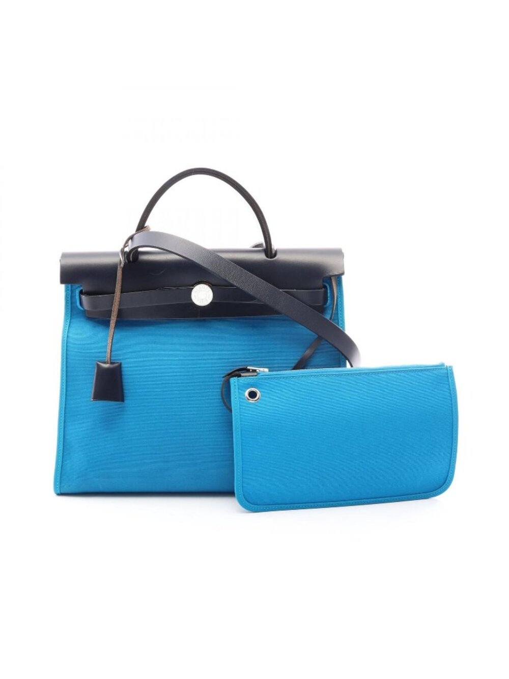 Hermes Handbag Herbag Zip PM 2-Way Blue Zanzibar Inte Canvas Leather PM Indigo